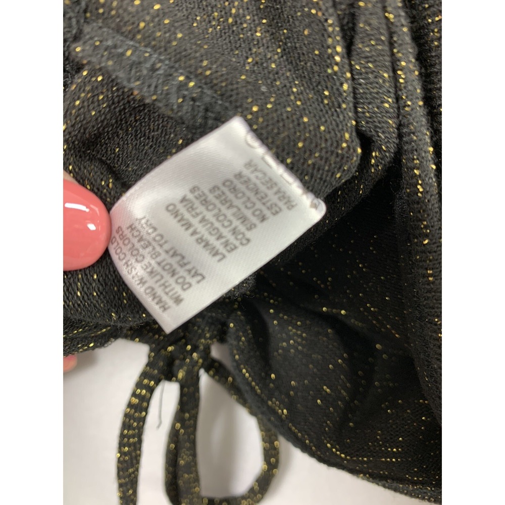 Womens Crop Top Size Large Drawstring Black Metallic Gold Whimsigoth Blouse - Picture 7 of 10